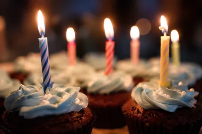 Birthday Cupcakes with Glowing Striped Candles