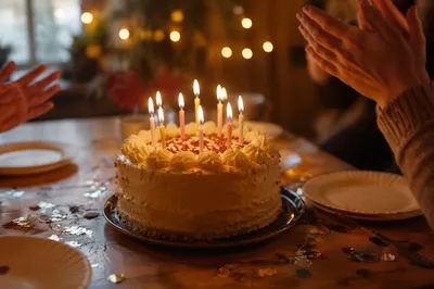 Cozy Birthday Cake Candle Celebration Scene