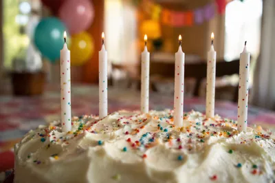 Homemade Birthday Cake with Pastel Candles