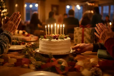 Cozy Winter Birthday Cake Celebration