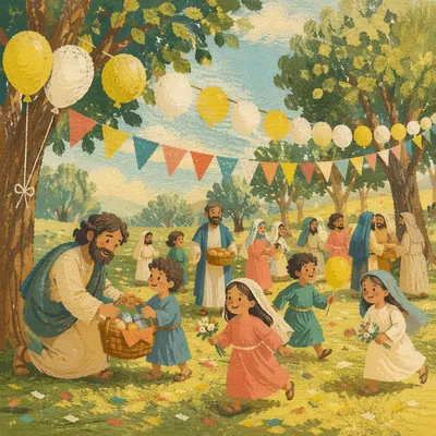 Colorful Park Birthday Balloons and Confetti