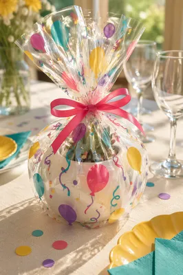 Colorful Birthday Centerpiece with Balloons and Confetti