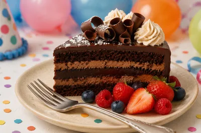 Elegant Chocolate Birthday Cake with Balloons