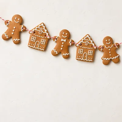 Festive Gingerbread Cookie Garland on White