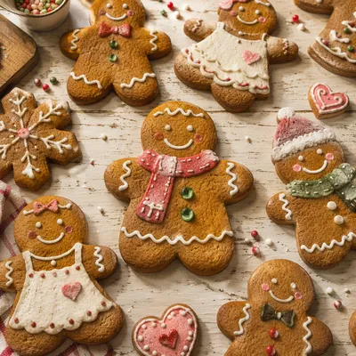 Festive Gingerbread Cookies on Whitewashed Wood