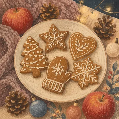 Festive Gingerbread Cookies on Rustic Holiday Table
