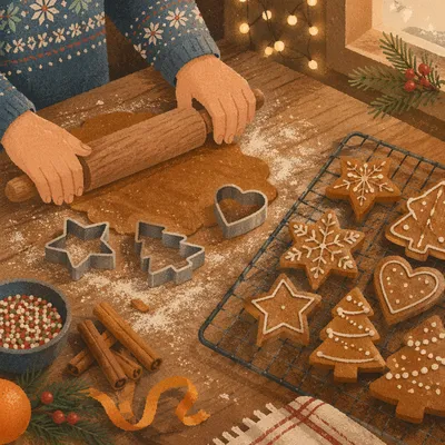 Cozy Christmas Gingerbread Baking Scene
