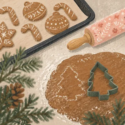 Festive Gingerbread Cookies Baking Scene