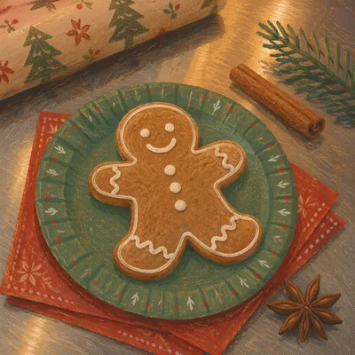 Festive Gingerbread Cookie on Green Plate
