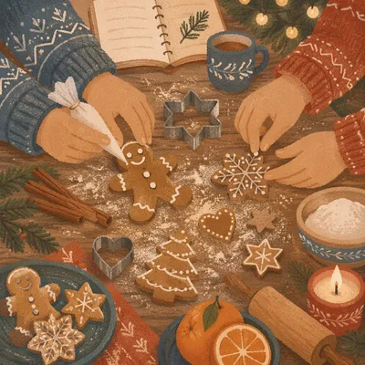 Cozy Christmas Gingerbread Cookie Decorating Table