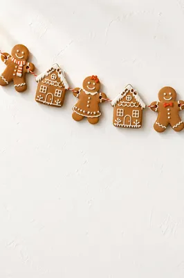 Festive Gingerbread Cookie Garland on White