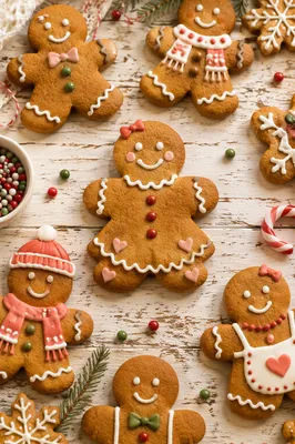 Festive Gingerbread Cookies on Whitewashed Wood