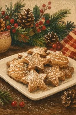 Festive Gingerbread Christmas Cookies on White Plate