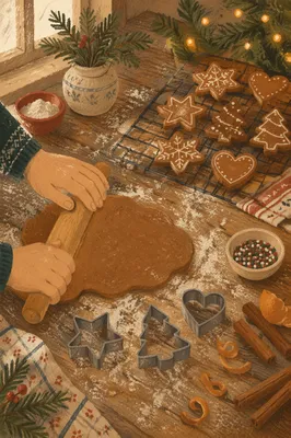 Cozy Gingerbread Christmas Baking Scene