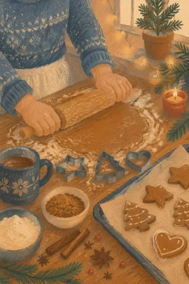 Cozy Christmas Gingerbread Baking Scene