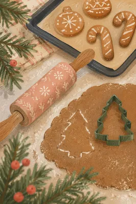 Festive Gingerbread Cookies on Holiday Kitchen Counter