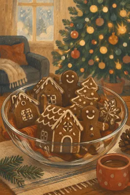 Festive Gingerbread Cookies by Christmas Tree