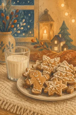 Cozy Christmas Gingerbread Cookies and Milk