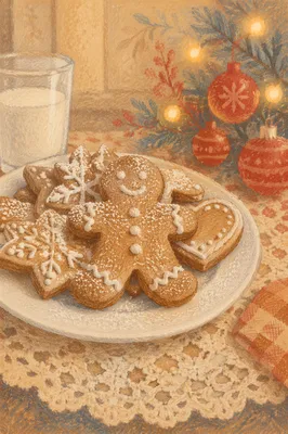 Gingerbread Christmas Cookies on Lace Table