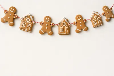 Festive Gingerbread Cookie Garland on White