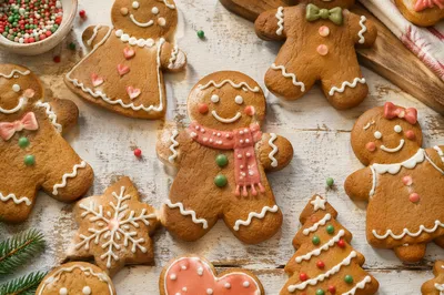 Festive Gingerbread Cookies on Whitewashed Table