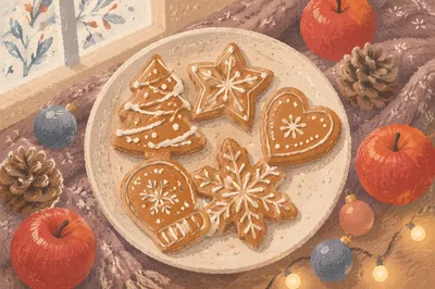 Festive Gingerbread Cookies Holiday Flat Lay