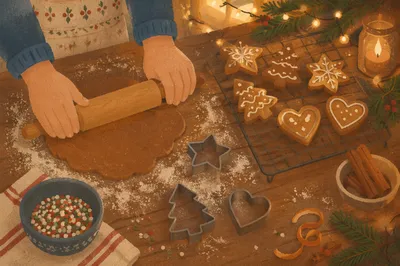 Cozy Christmas Gingerbread Baking Scene
