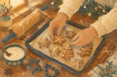 Cozy Gingerbread Cookie Baking Scene