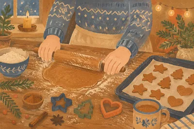 Cozy Christmas Gingerbread Baking Scene