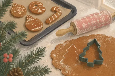 Festive Gingerbread Cookies on Winter Worktop