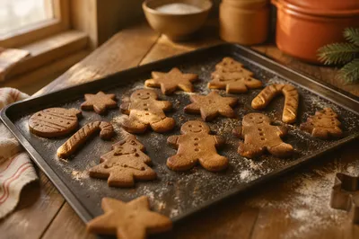 Cozy Gingerbread Christmas Cookies on Baking Tray