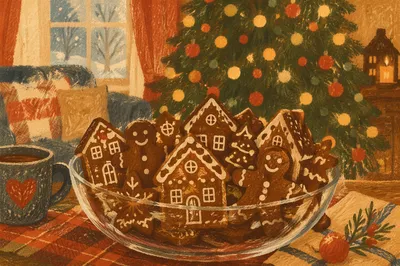 Festive Gingerbread Cookies by Christmas Tree