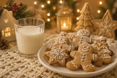Cozy Christmas Gingerbread Cookies and Milk