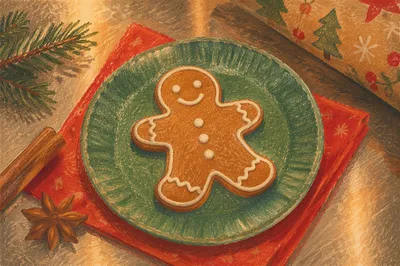 Festive Gingerbread Cookie on Green Plate
