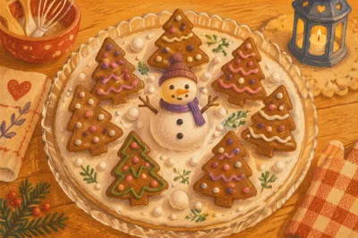 Festive Gingerbread Cookies on Glass Plate