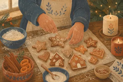 Festive Gingerbread Cookie Baking in Cozy Kitchen