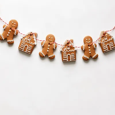 Festive Gingerbread Cookie Garland on White