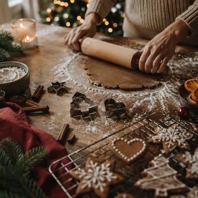 Cozy Christmas Gingerbread Baking Scene
