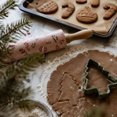 Festive Gingerbread Cookies Baking in Winter Kitchen