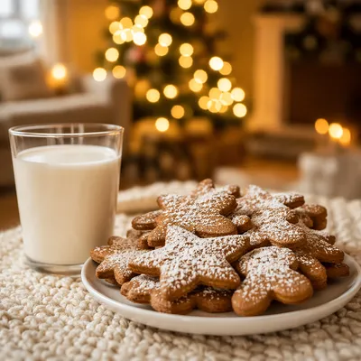 Cozy Christmas Gingerbread Cookies and Milk