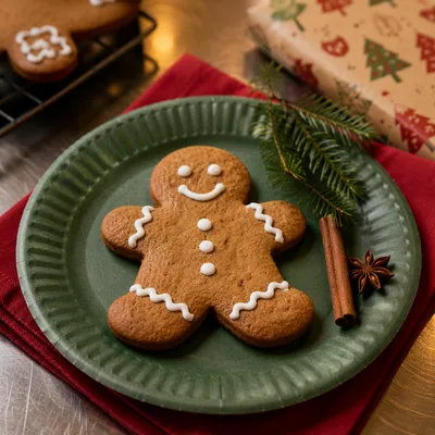 Festive Gingerbread Cookie on Christmas Plate