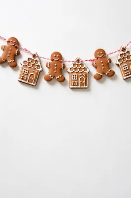 Festive Gingerbread Cookie Garland on White