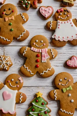 Festive Gingerbread Cookies on Whitewashed Table