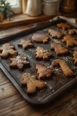 Fresh Gingerbread Christmas Cookies on Baking Tray