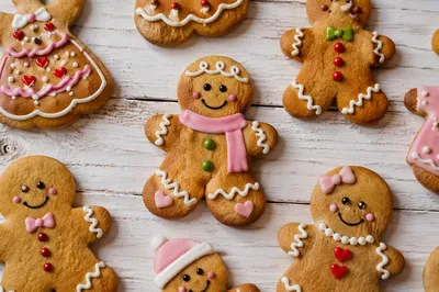 Festive Gingerbread Cookies on Whitewashed Table