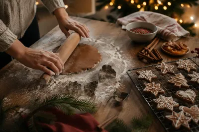 Cozy Gingerbread Christmas Baking in Kitchen
