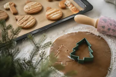 Festive Gingerbread Cookies on Holiday Kitchen Counter