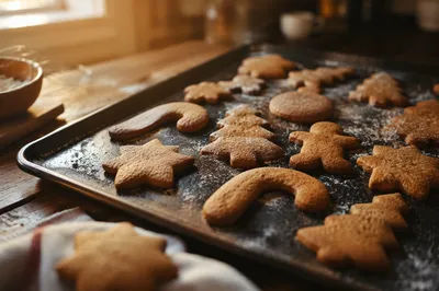 Fresh Gingerbread Christmas Cookies on Baking Tray