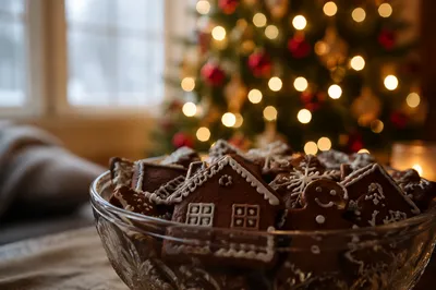 Festive Gingerbread Cookies by Christmas Tree