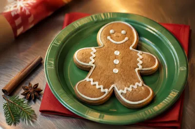Festive Gingerbread Cookie on Green Plate